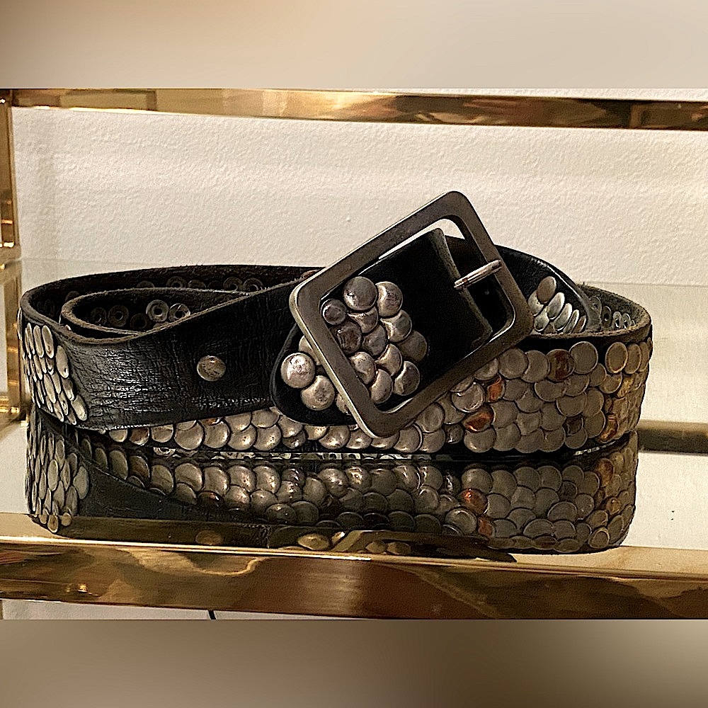 Metallic handmade leather belt - Picture 2 of 8